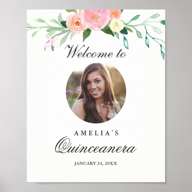 Poster Sinal de Boas-Vindas Quinceanera Botânico (Frente)