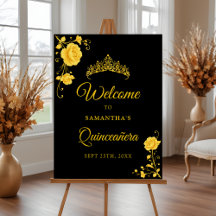 Sinal de Boas-Vindas Quinceañera Floral Dourado Ec