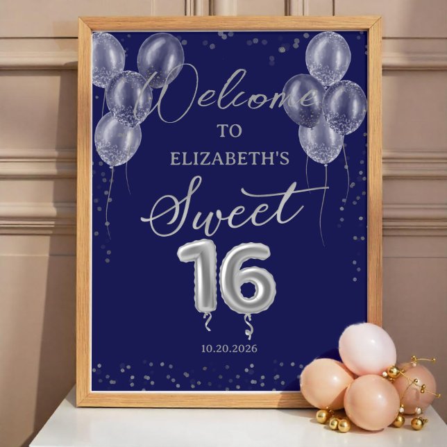 Poster Sinal de Boas-vindas Real Azul Silver Sweet 16 Bal (Criador carregado)