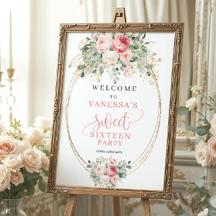 Poster Sinal de Boas-Vindas Romântico Dusty Pink Floral S
