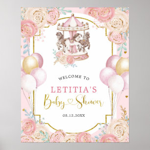 Poster Sinal de boas-vindas, rosa e Dourado, do carrossel