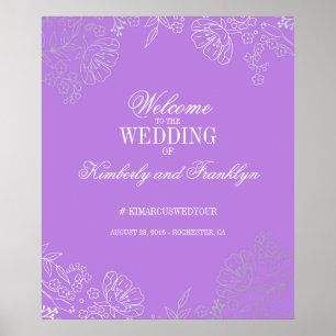 Poster Sinal de boas-vindas roxo de prata floral do