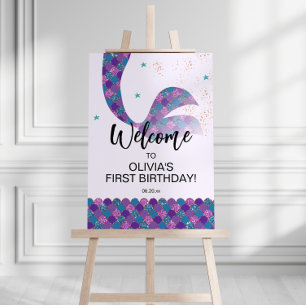 Poster Sinal de Boas-vindas Roxo e Sereia