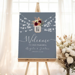 Poster Sinal de Boas-vindas Rustic Dusty Blue Wedding