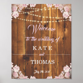 Poster Sinal de Boas-Vindas Rustic Floral Light Strings