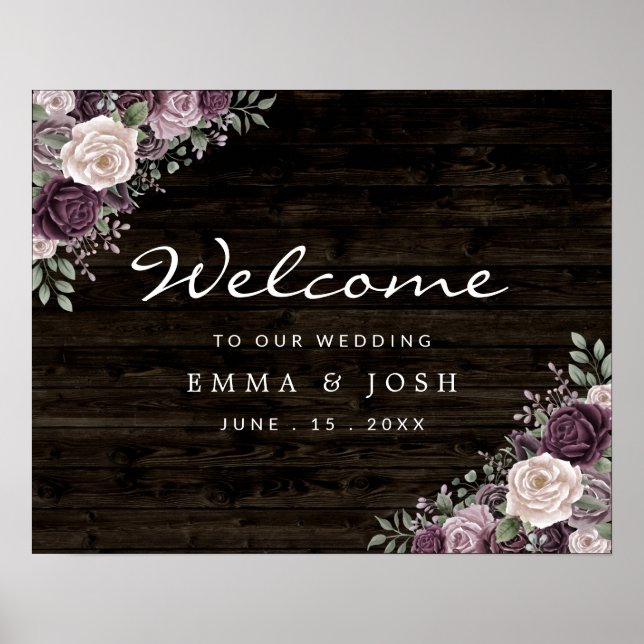Poster Sinal de Boas-Vindas Rustic Floral Wedding (Frente)