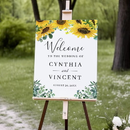 Poster Sinal de Boas-vindas Rustic Sunflower Eucalyptus