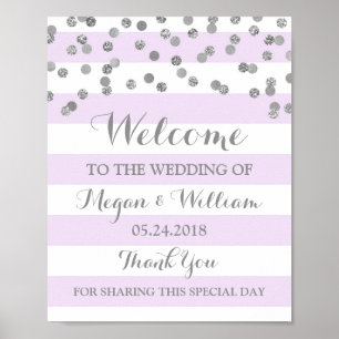 Poster Sinal de boas-vindas Stripe Roxo Prateado Confetti