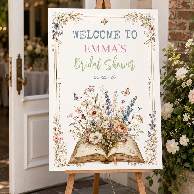 Poster Sinal de Boas-Vindas Temático de Livro Floral (Criador carregado)