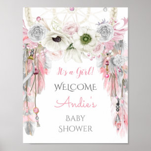 Poster Sinal de Boas-Vindas Tribal Boho Dream Catcher Ros