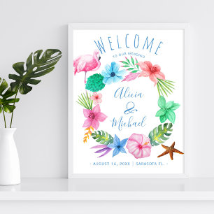 Poster Sinal de boas-vindas tropical do casamento da