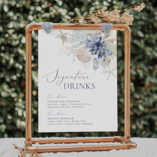 Poster Sinal de Boho Beach Blue Weding Signature Drinks