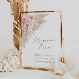 Poster Sinal de Boho Blush Pampas Floral Mimosa Bar para 