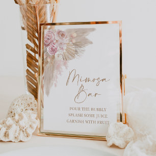 Poster Sinal de Boho Blush Pampas Floral Mimosa Bar para