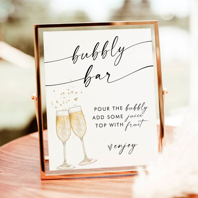 Poster Sinal de Boho Bridal Shower Bubbly Bar | Mimosa Ba (Criador carregado)