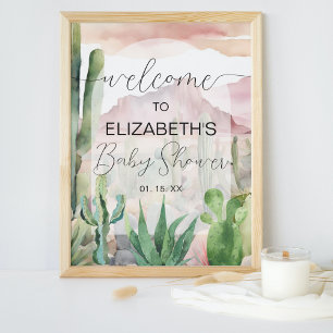 Poster Sinal de Boho Desert Nature Cactus Chá de fraldas