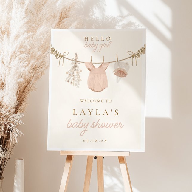 Poster Sinal de Boho Girl Clothesline Chá de fraldas (Criador carregado)