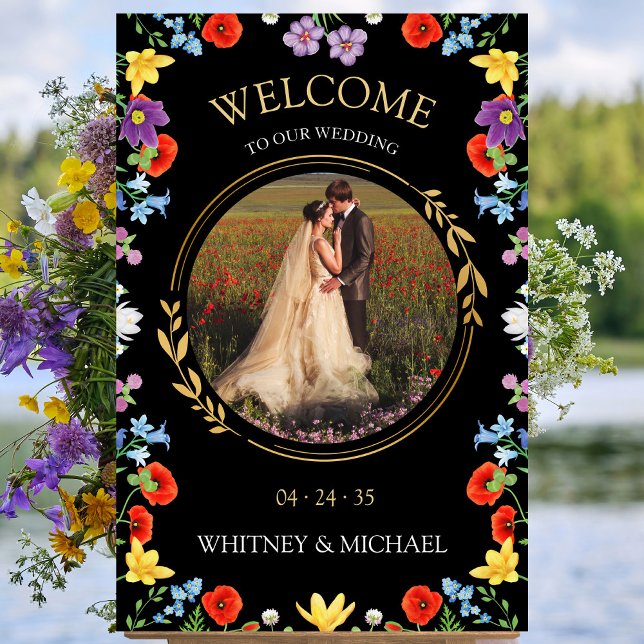 Poster Sinal de Boho Wildflower Foto: Boho Wildflower (Rustic Boho Wildflower Photo Wedding Welcome Sign)
