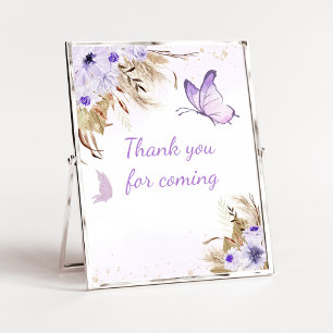 Poster Sinal de Borboleta Floral de Chuveiro Obrigado por