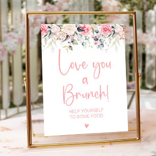 Poster Sinal de Brunch de Noivado com Aquarela Floral Ros