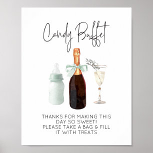 Poster Sinal de buffet doce para Chá de fraldas verde e v
