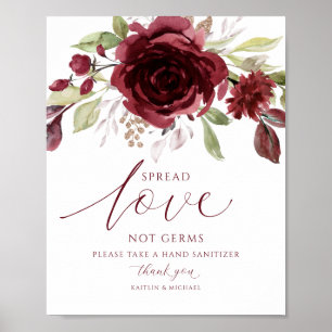 Poster Sinal de Burgundy Wine Spread Love Not Germs