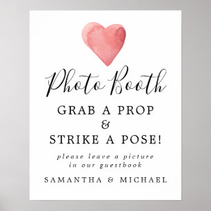 Poster Sinal de Cabine de Fotos de Cásamento com Coração 
