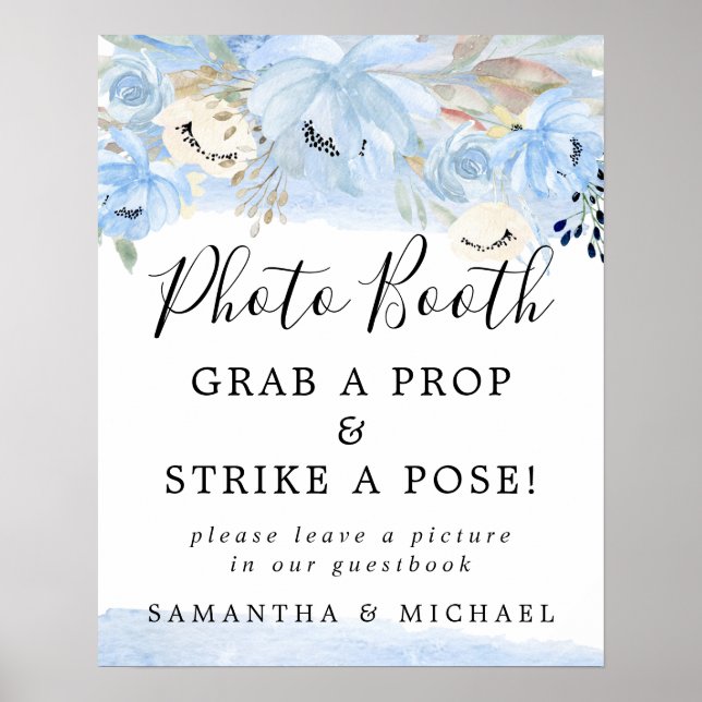 Poster Sinal de Cabine de Fotos de Casamento Floral com A (Frente)