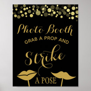 Pôster Sinal de cabine de fotos Gold & Black para festa o