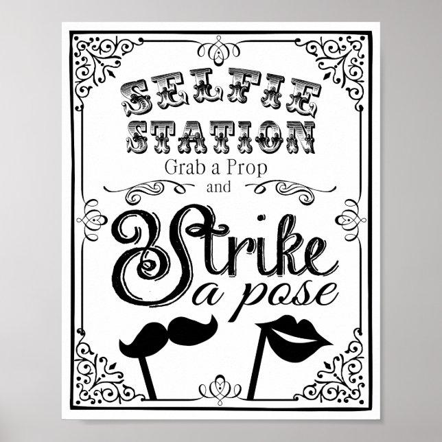Poster Sinal de cabine de selfie de casamento preto e bra (Frente)
