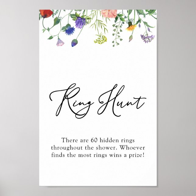 Poster Sinal de Caça ao Anel com Flor Silvestre e Abelhas (Frente)