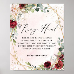 Poster Sinal de caça ao anel de ouro floral Blush burgund