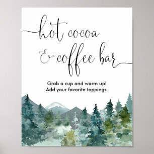 Poster Sinal de cacau quente e café montanhas rústicas