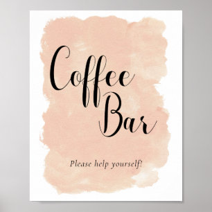 Poster Sinal de Café com Aquarela de Pêssego para Casamen