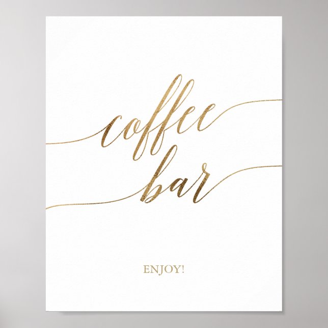 Poster Sinal de Café com Caligrafia em Ouro Elegante (Frente)