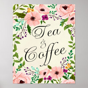 Poster sinal de café do chá de marfim floral casamento