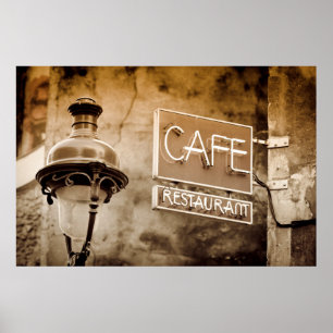 Pôster Sinal de café em sépia, Paris, França