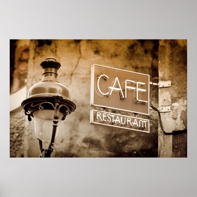 Pôster Sinal de café em sépia, Paris, França (Frente)