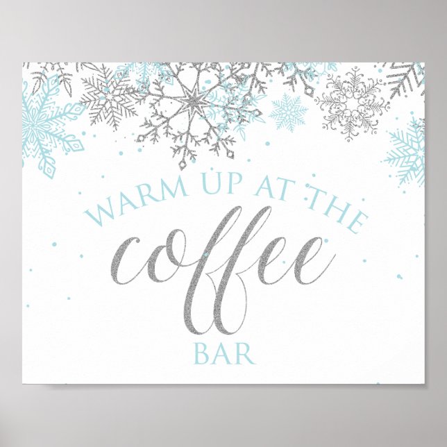 Poster Sinal de Café Floco de Neve Azul Winter Onederland (Frente)
