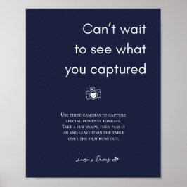 Poster Sinal de câmera descartável de casamento azul mari