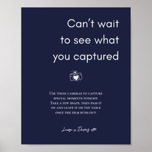 Poster Sinal de câmera descartável de casamento azul mari