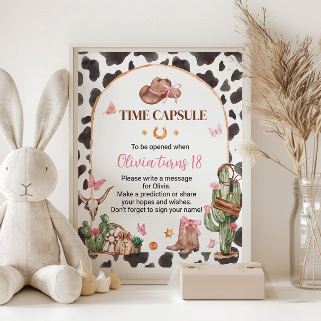 Poster Sinal de Cápsula de Aniversário da Garota Rosa Ros (Criador carregado)