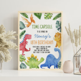 Poster Sinal de Cápsula de Aniversário do Dinossauro Gato