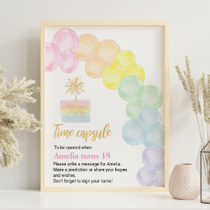 Poster Sinal de Cápsula de Aniversário do Pastel Rainbow