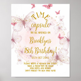 Poster Sinal de Cápsula do Horário da Borboleta Rosa e Do