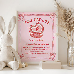 Poster Sinal de Cápsula do Tempo de Aniversário com Bolo