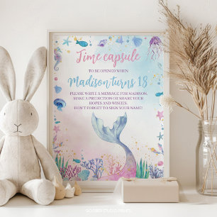 Poster Sinal de Cápsula do Tempo de Aniversário da Sereia