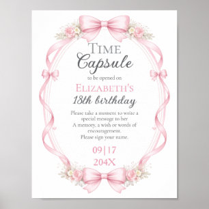 Poster Sinal de Cápsula do Tempo Floral com Laço Rosa par