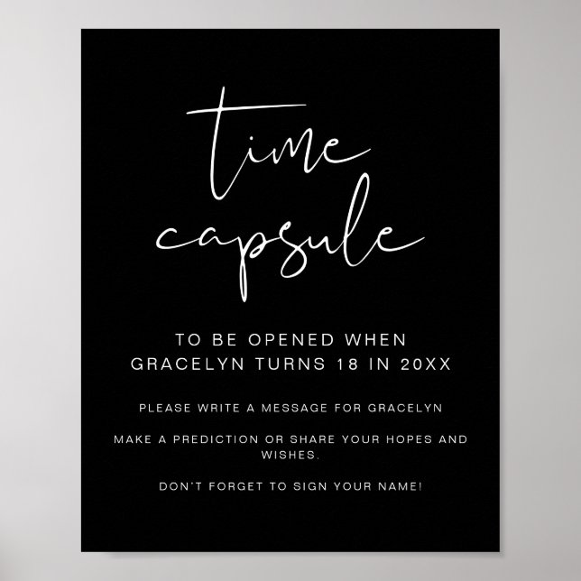 Poster Sinal de Cápsula do Tempo para Chás de Bebê Edgy B (Frente)