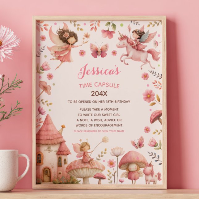 Poster Sinal de Cápsula do Tempo Rosa do Primeiro Anivers (Criador carregado)